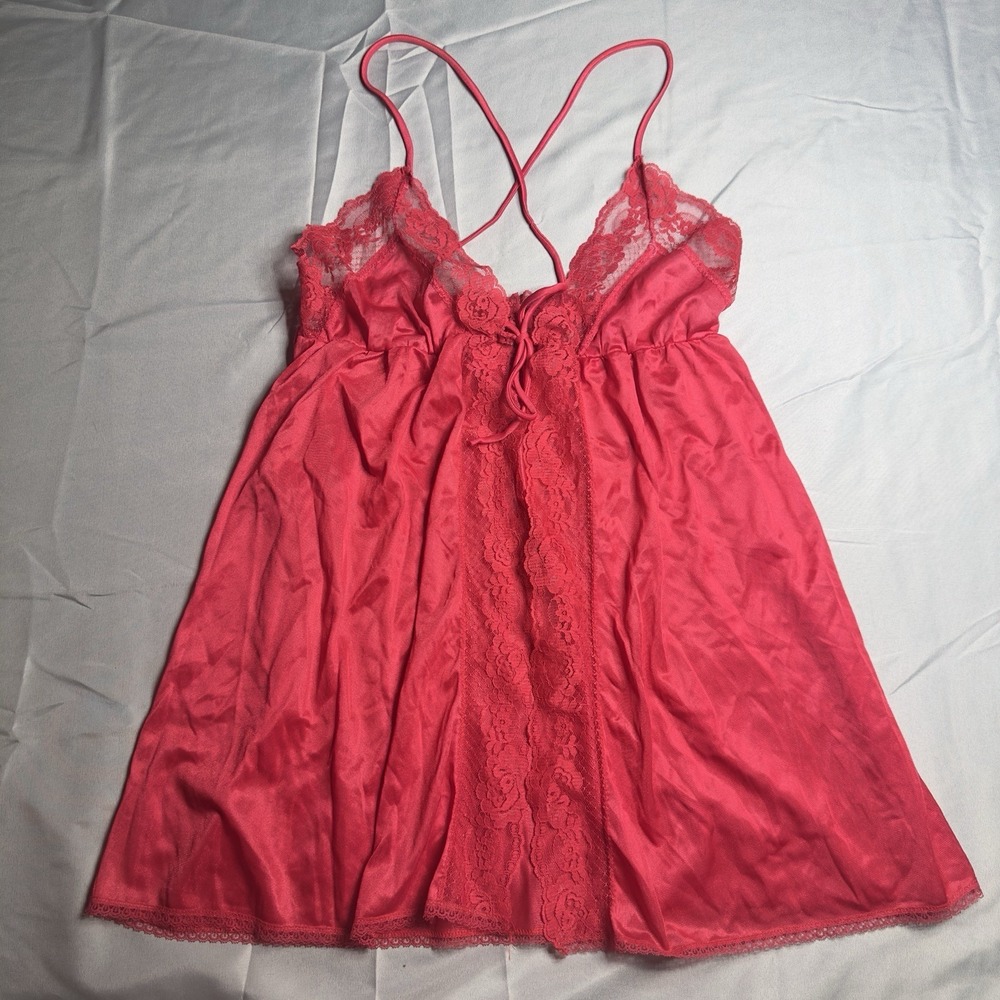 Red Babydoll Lingerie Chiffon Lace‎ Camisole S Sheer V Neck Y2K Sexy Chic Dainty